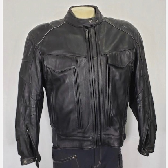 FirstGear Black Leather Motorcycle Jacket XL With Armor Safetycoat
